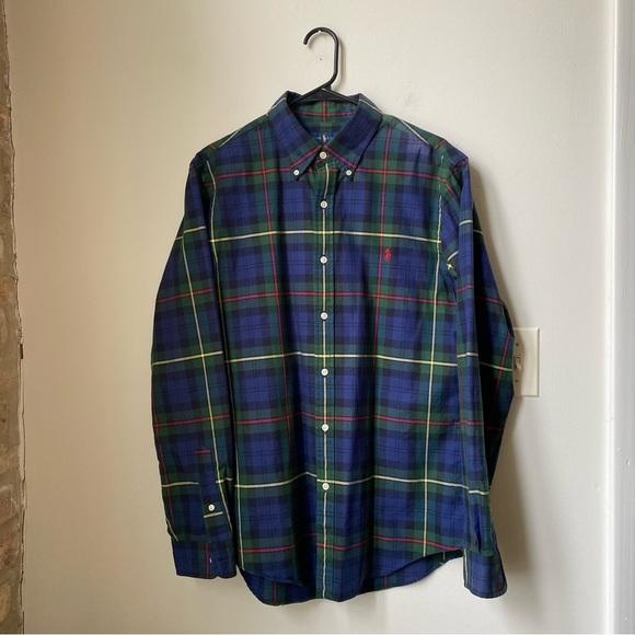 Ralph Lauren Men's Blue Plaid Shirt Size Large Slim Fit Excellent Condition - Picture 1 of 10